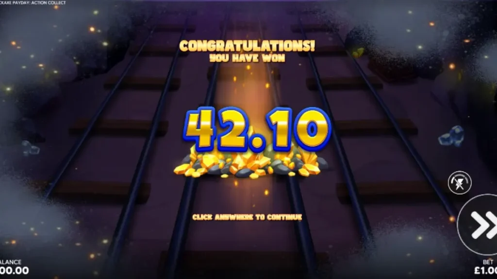 Tampilan visual slot Pickaxe Payday dengan karakter penambang kartun dan latar belakang tambang emas.